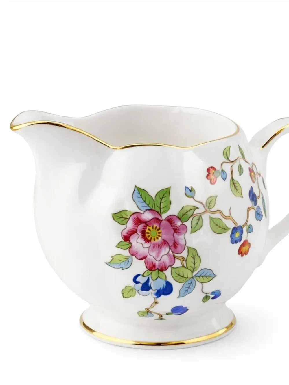 AYNSLEY - White Porcelain Creamer with 24K Gold Trim and Hand-Painted Bird